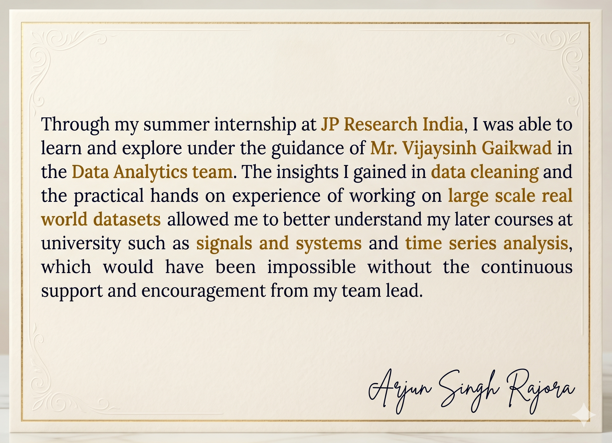 Feedback — Arjun Singh Rajora